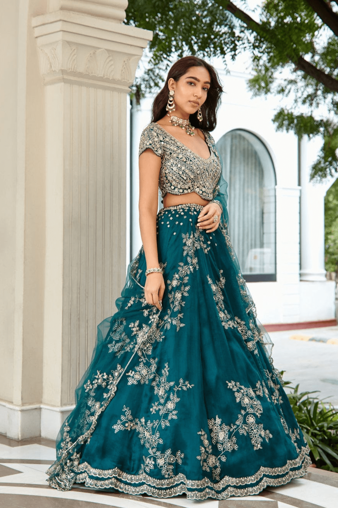 Dark Green Embroidered Lehenga Set