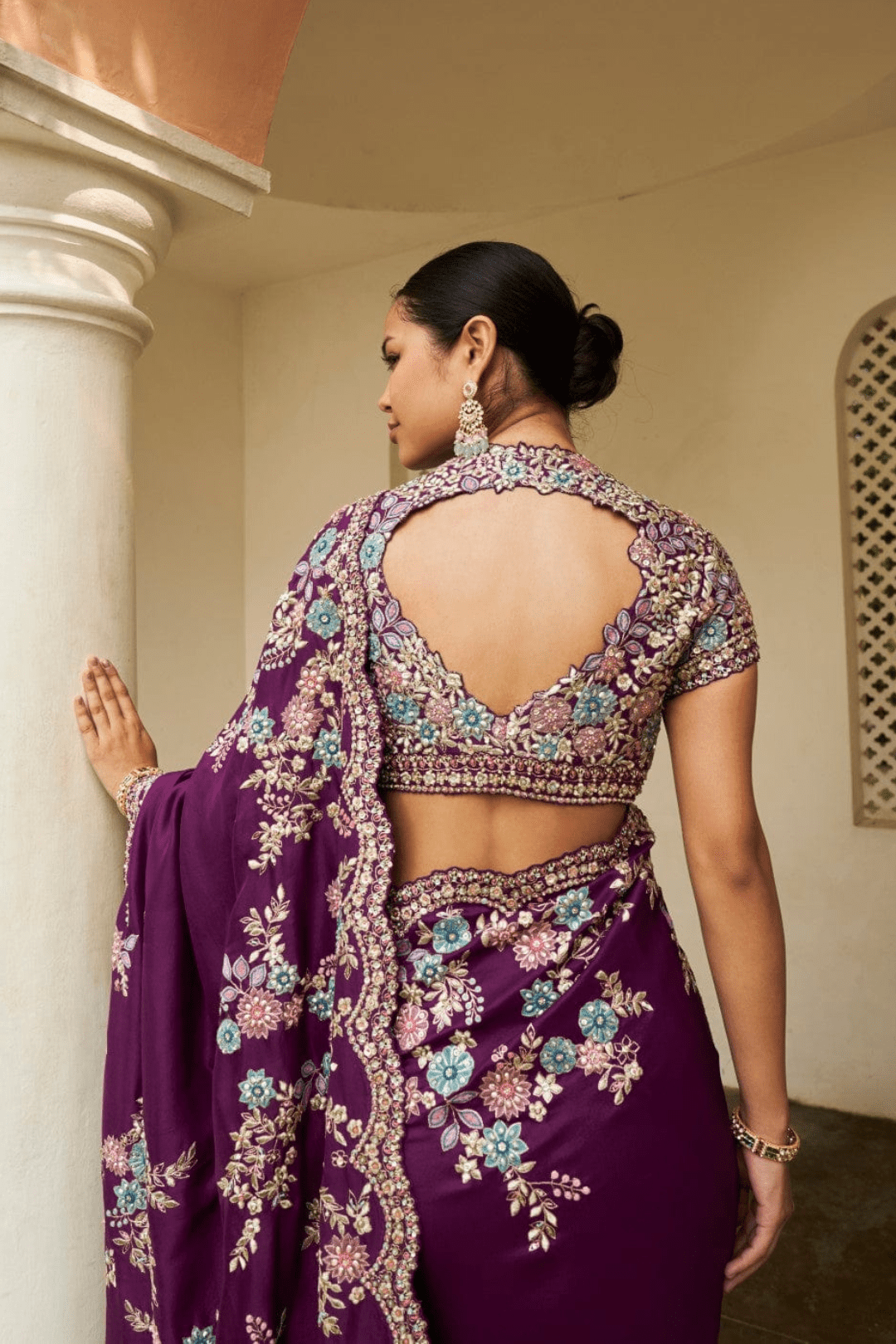 Floral Aubergine Embroidered Saree