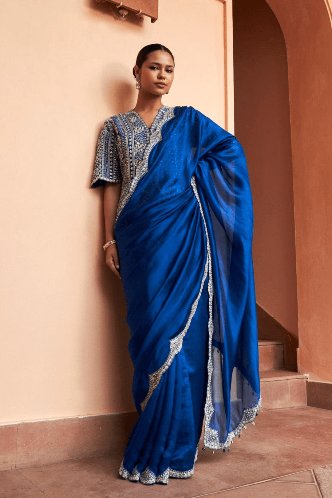 Jade Blue Saree with Embroidered Koti Blouse