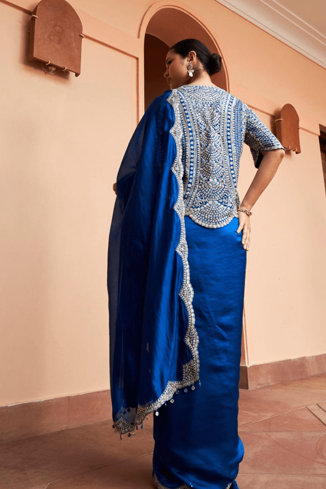 Jade Blue Saree with Embroidered Koti Blouse