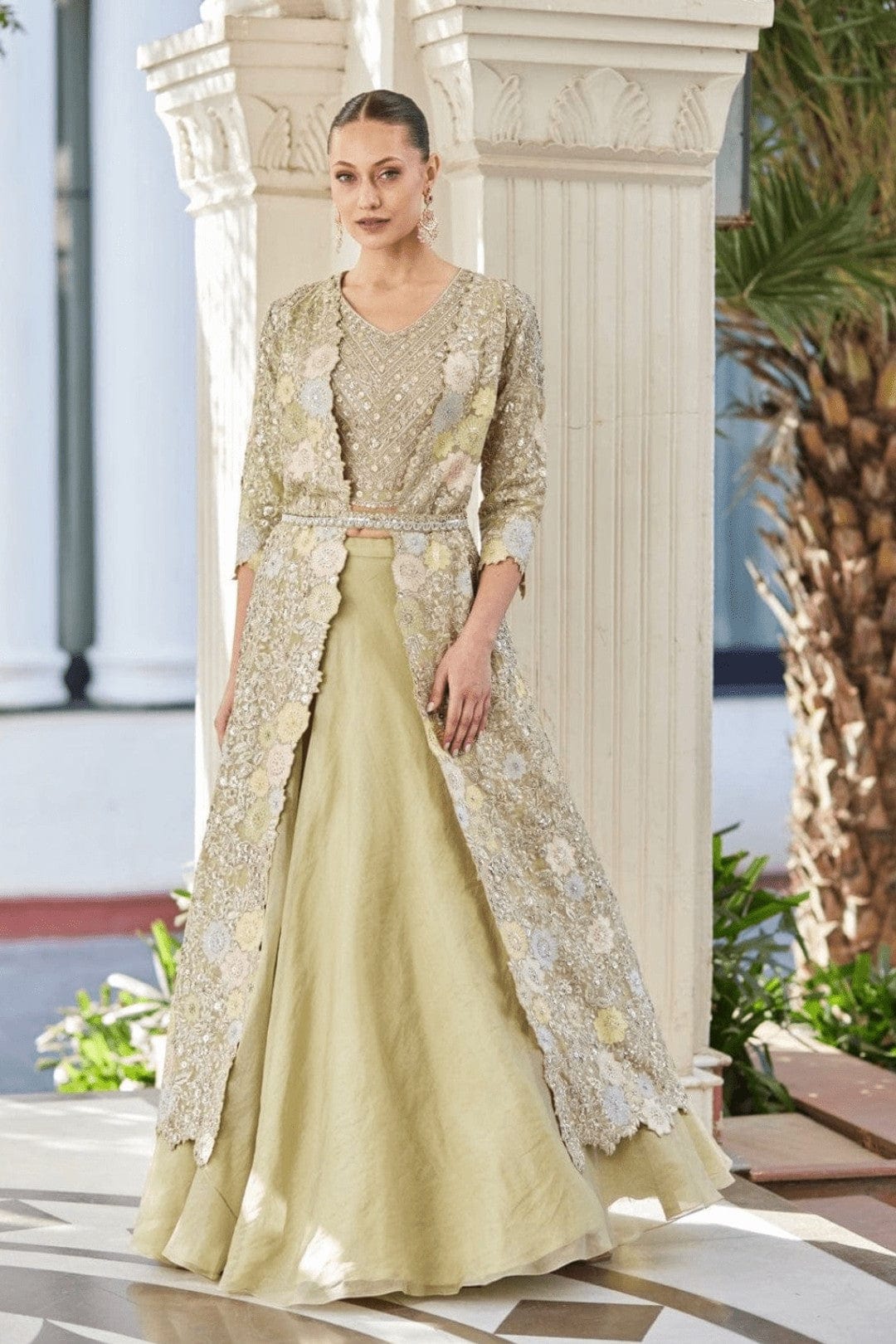 Mist Green Embroidered Jacket Osaa by Adarsh