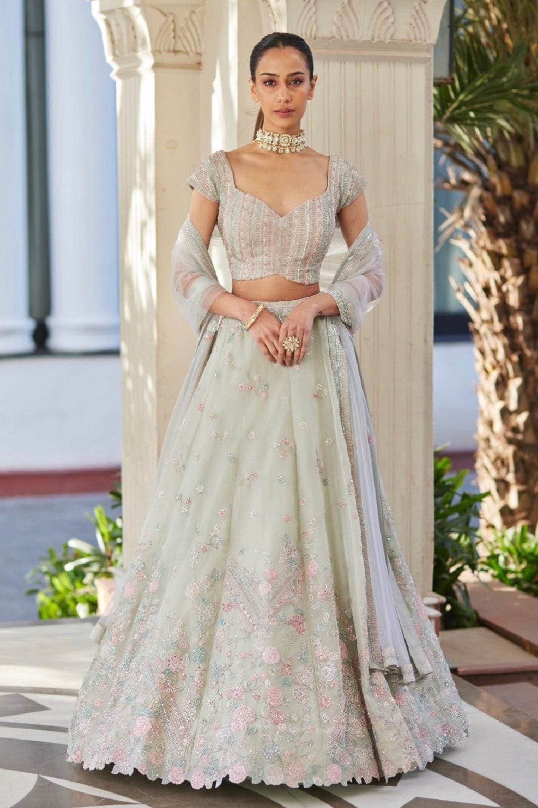 Cucumber Embroidered Lehenga