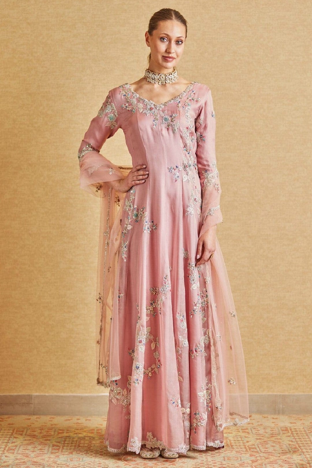 Soft Berry Embroidered Anarkali
