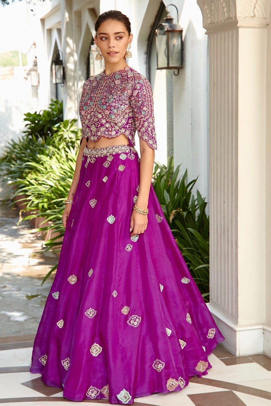 Purple Embroidered Top and Skirt