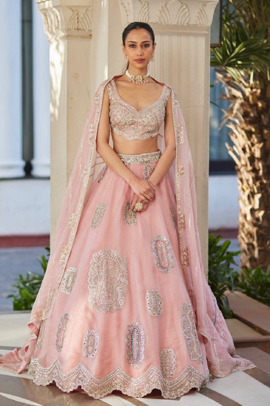 Soft Berry Motif Embroidered Lehenga