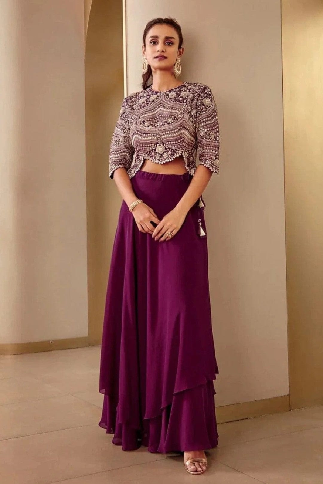 Aubergine Embroidered Top and Skirt