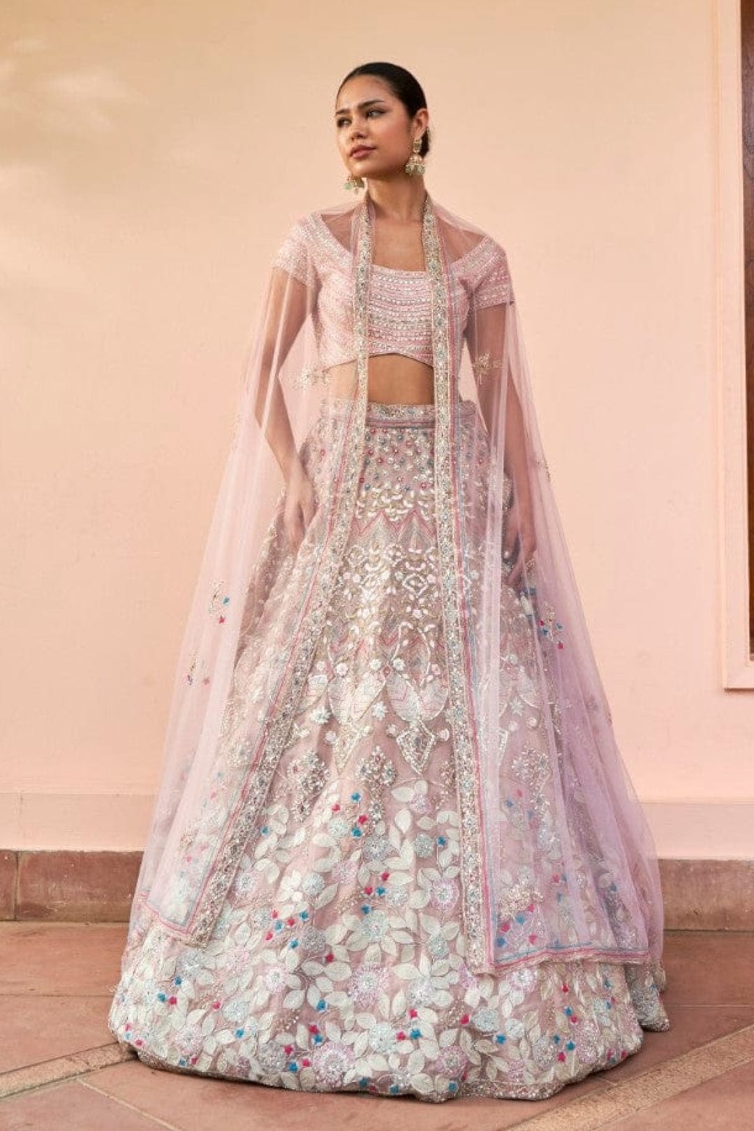 French Rose Embroidered Lehenga Set