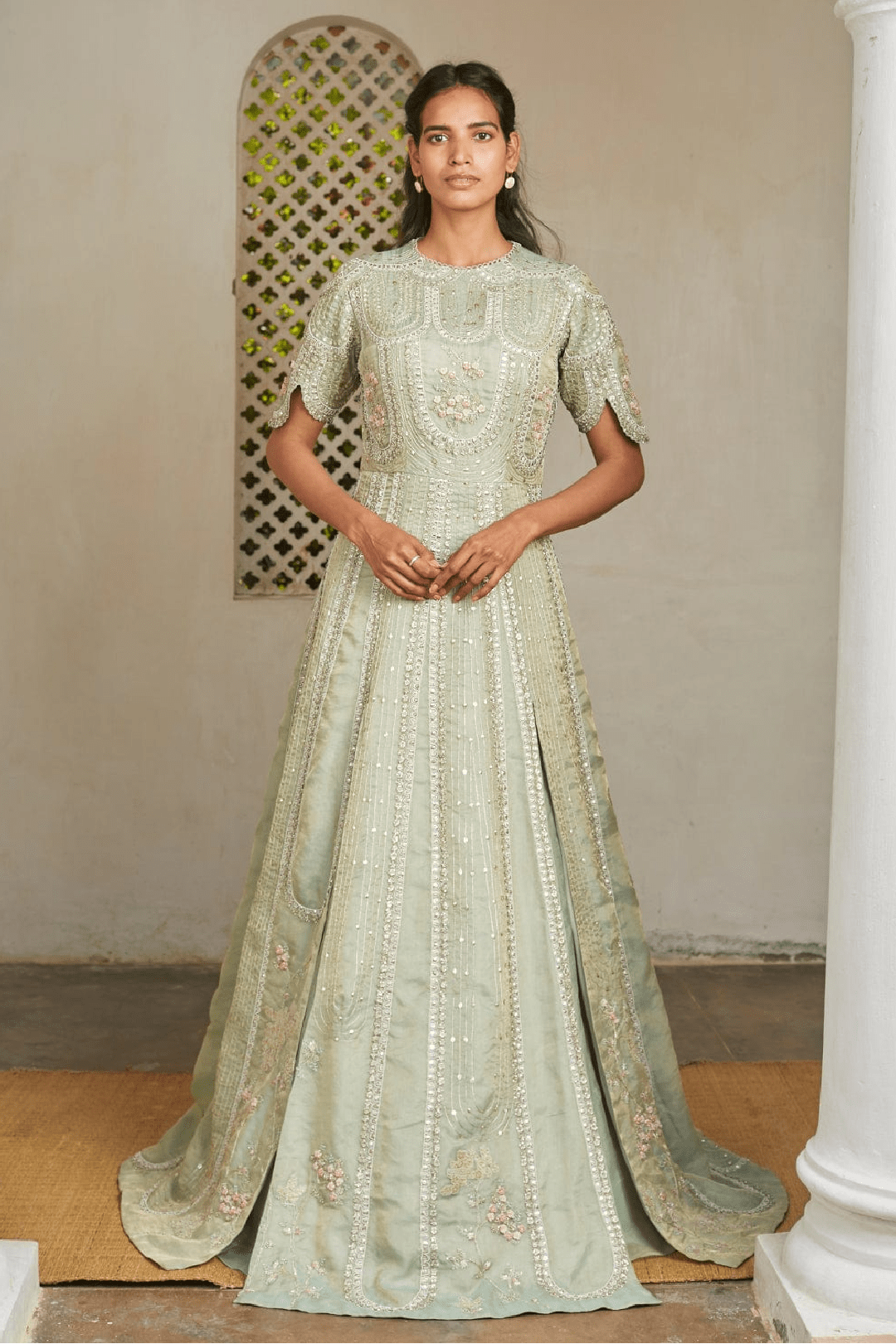 Frost Blue Optical Embroidered Layered Gown