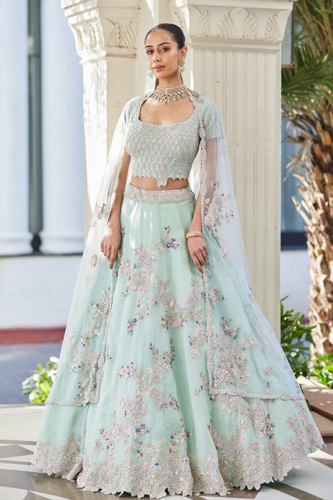 Pastel Blue Embroidered Lehenga