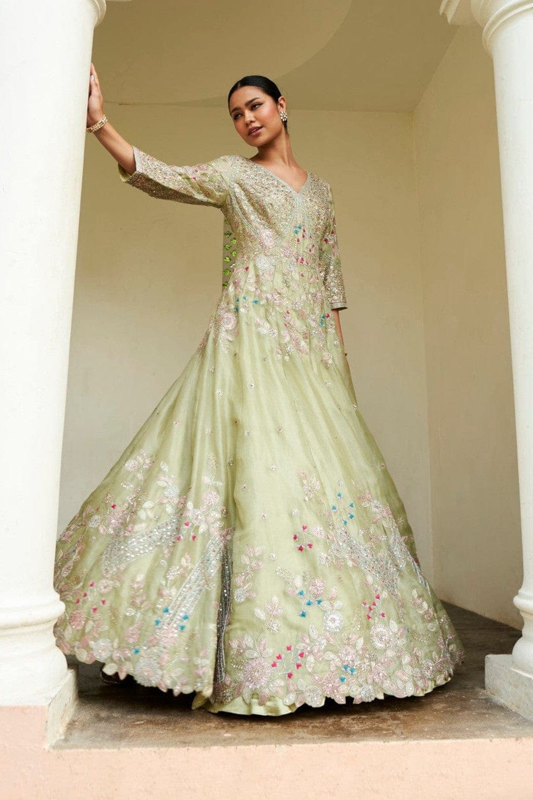 Mist Green Embroidered Gown