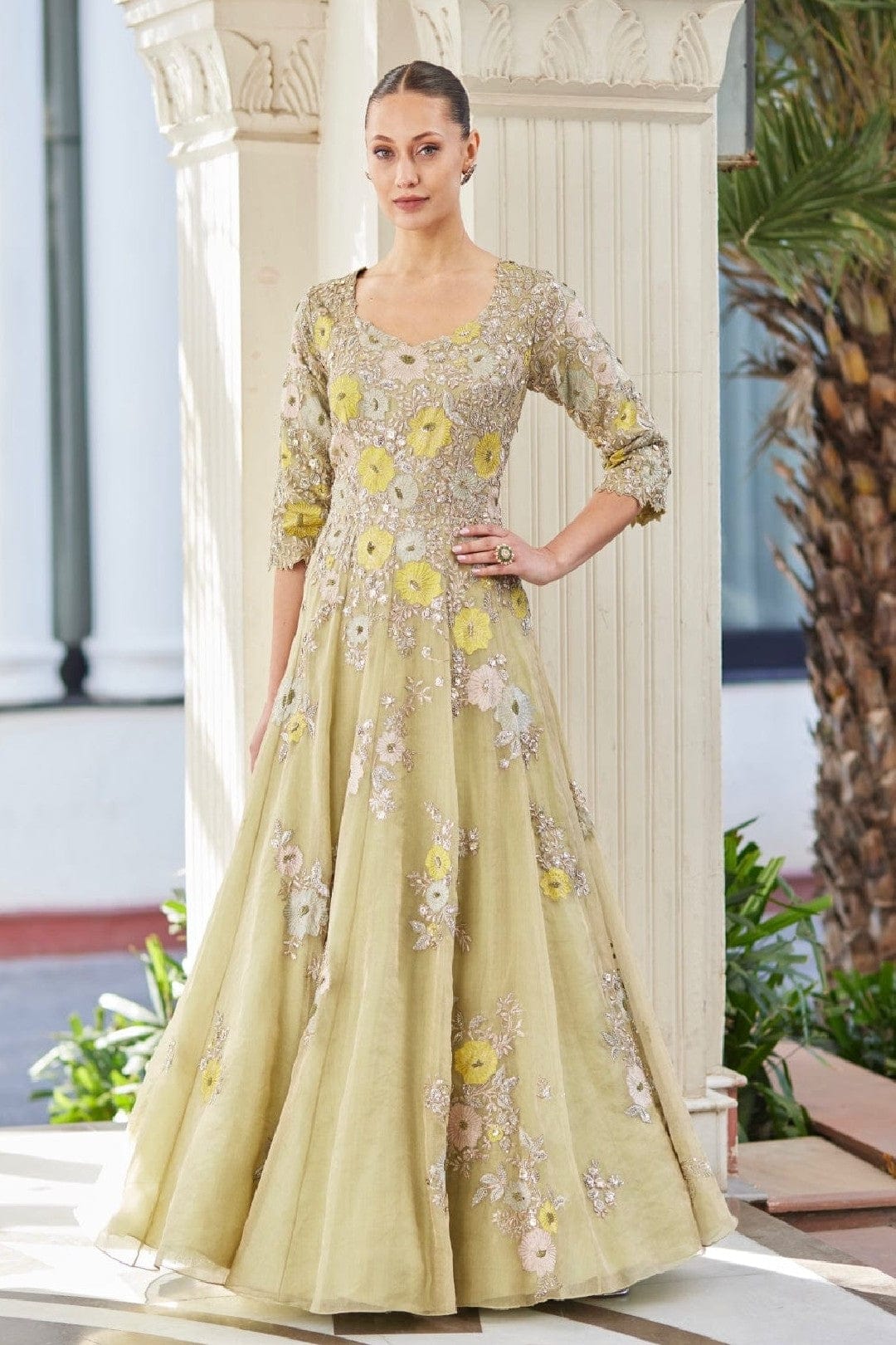 Mist Green Embroidered Gown