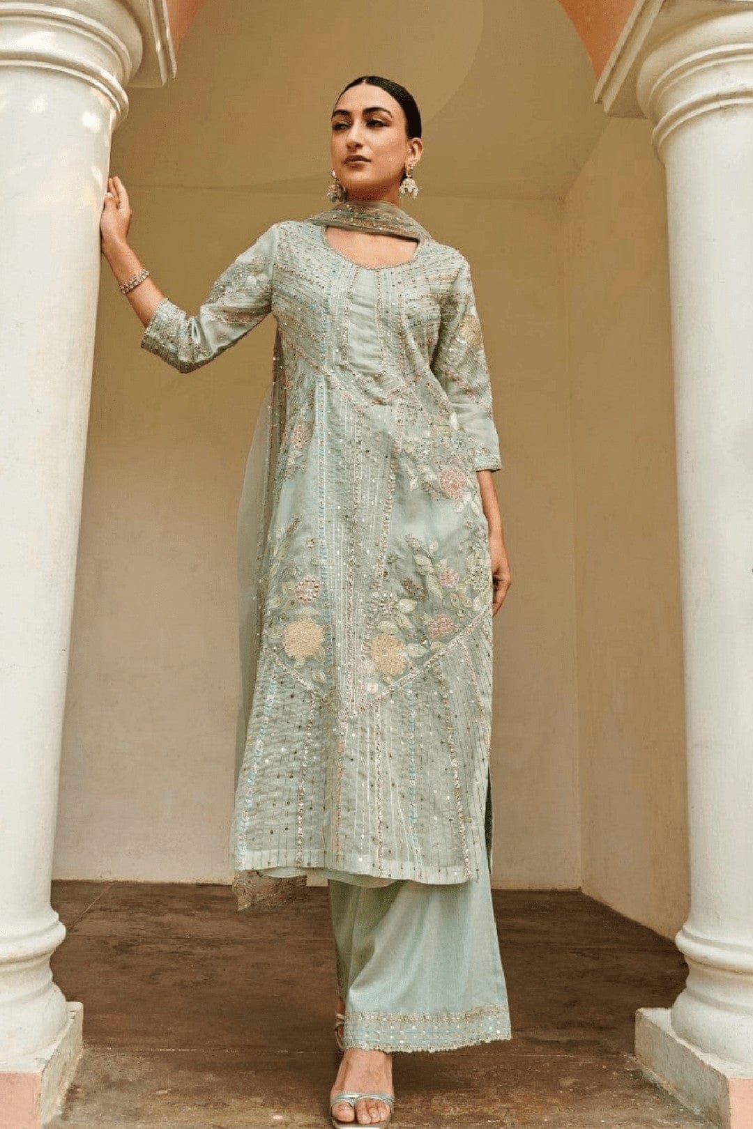 Teal Embroidered Kurta Set