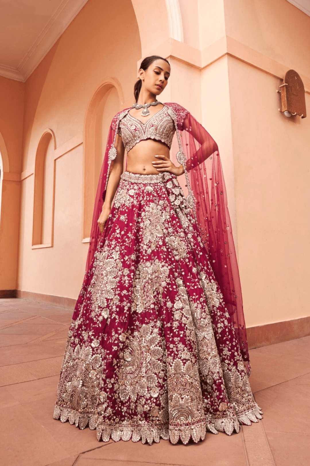 Sangria Plum Embroidered Lehenga Set