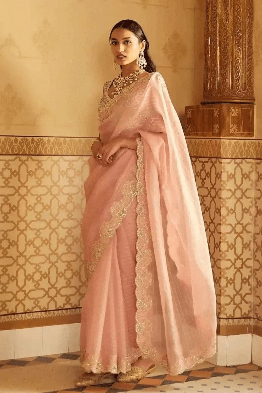 Soft Berry Embroidered Organza Saree