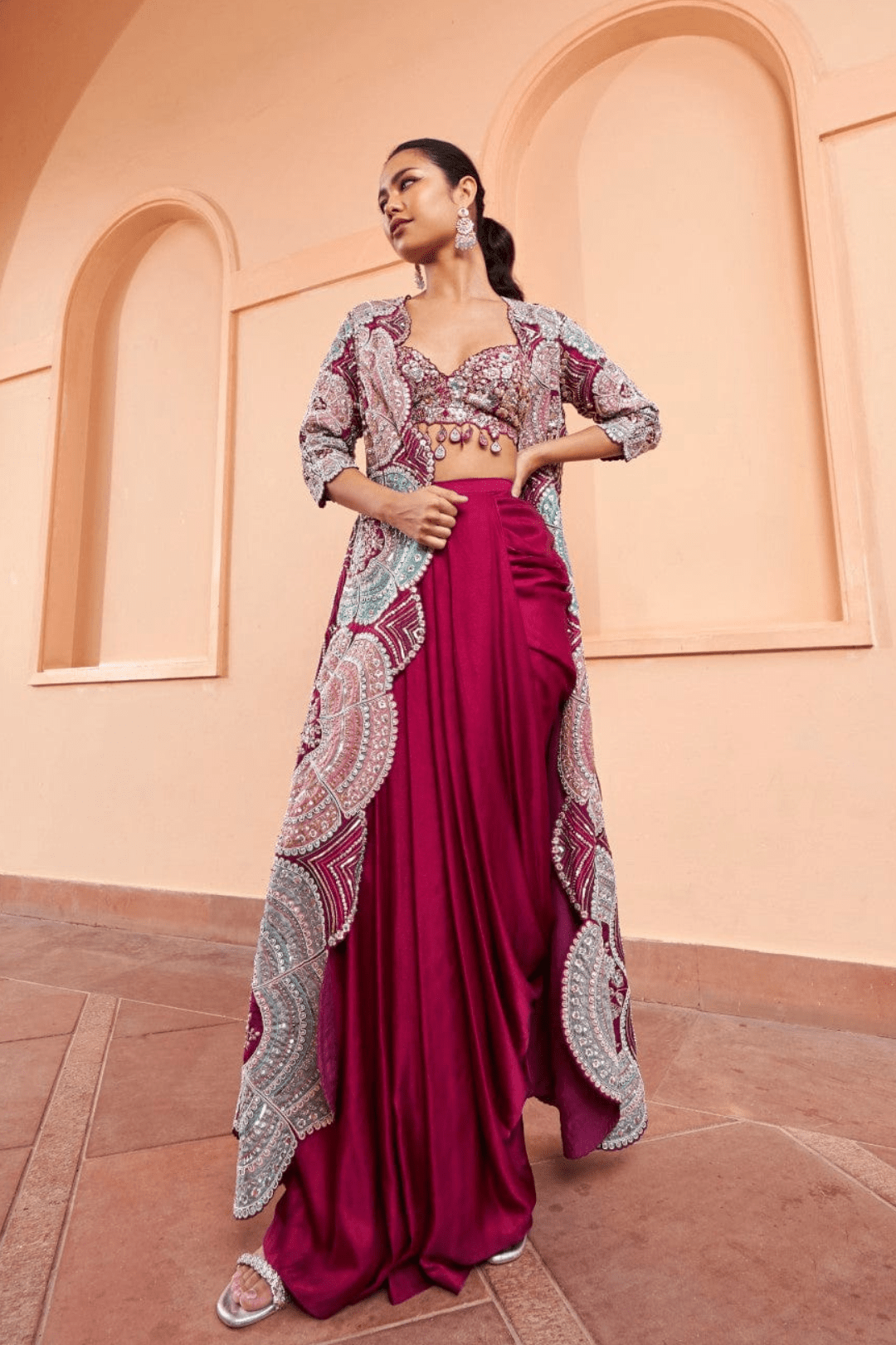 Sangria Plum Embroidered Jacket Set