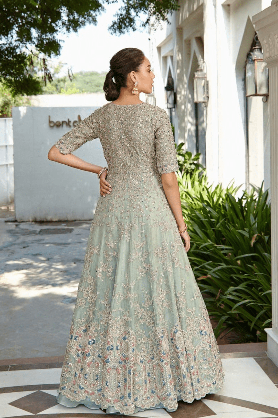 Teal Embroidered Gown