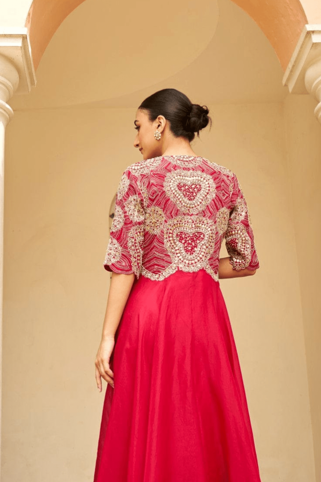 Cut Ruby Embroidered  Jacket Set