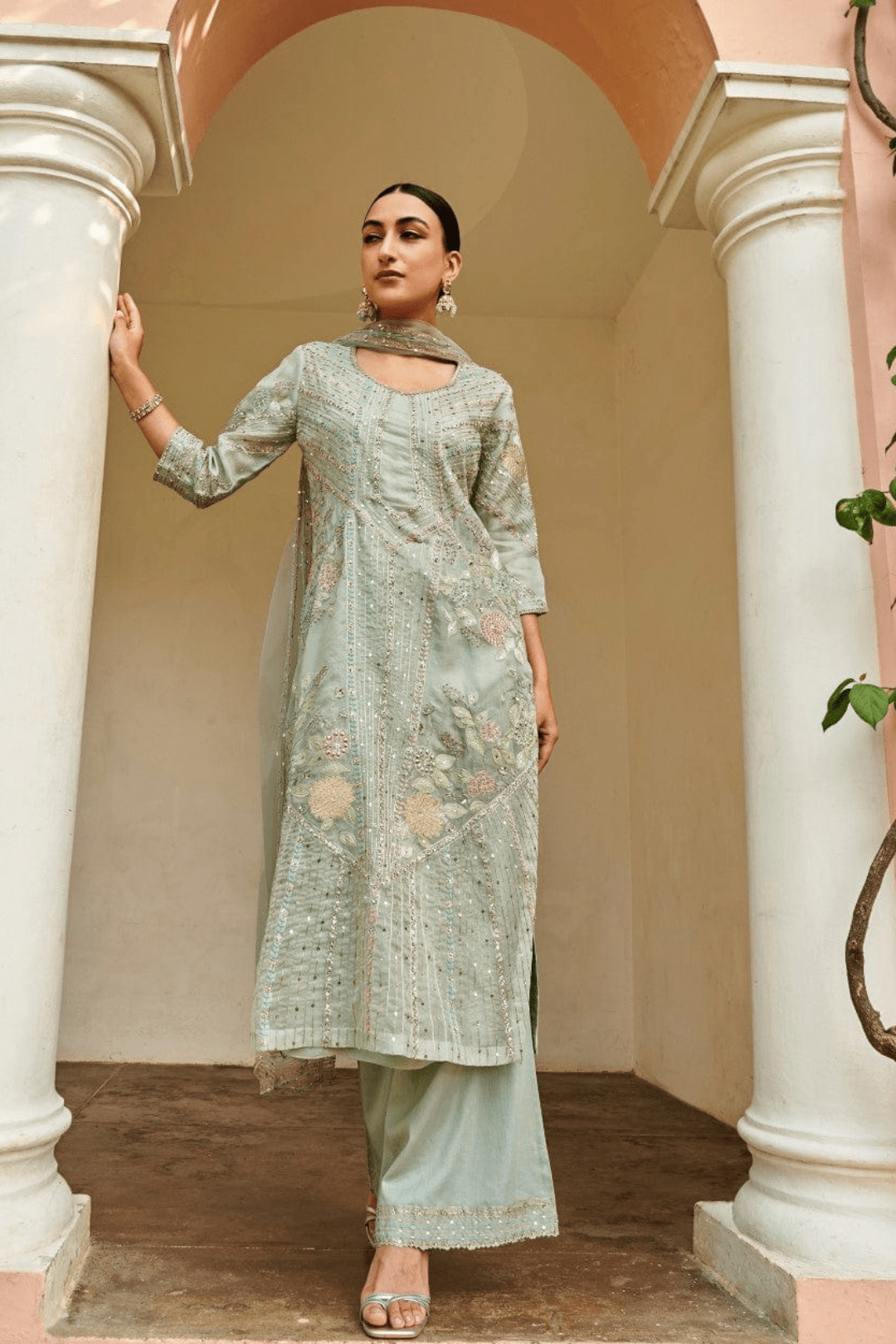 Teal Embroidered Kurta Set