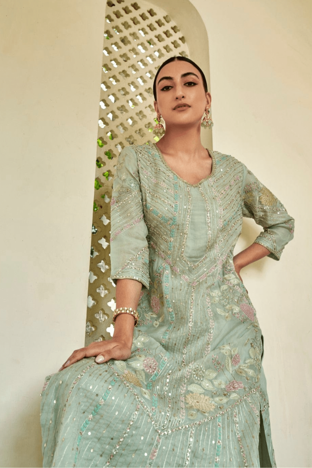 Teal Embroidered Kurta Set