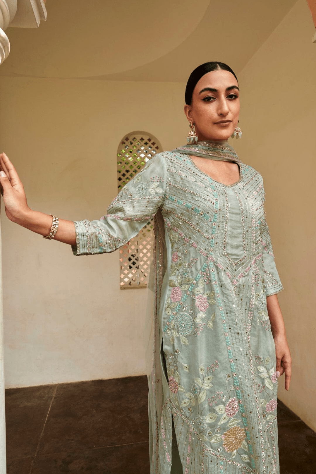 Teal Embroidered Kurta Set