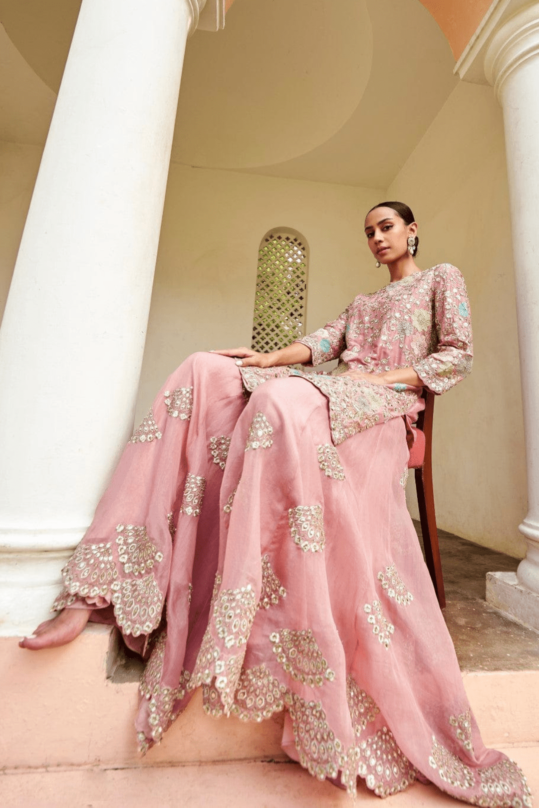 Soft Berry Embroidered Sharara Set