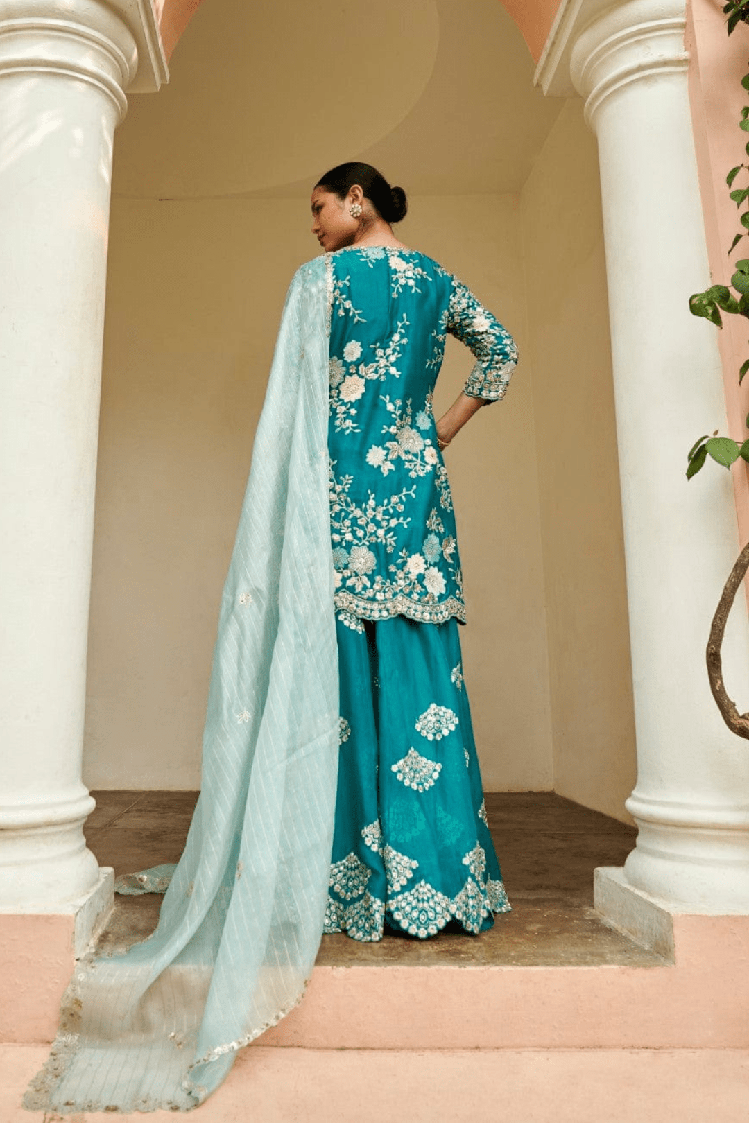 Pine Embroidered Sharara Set