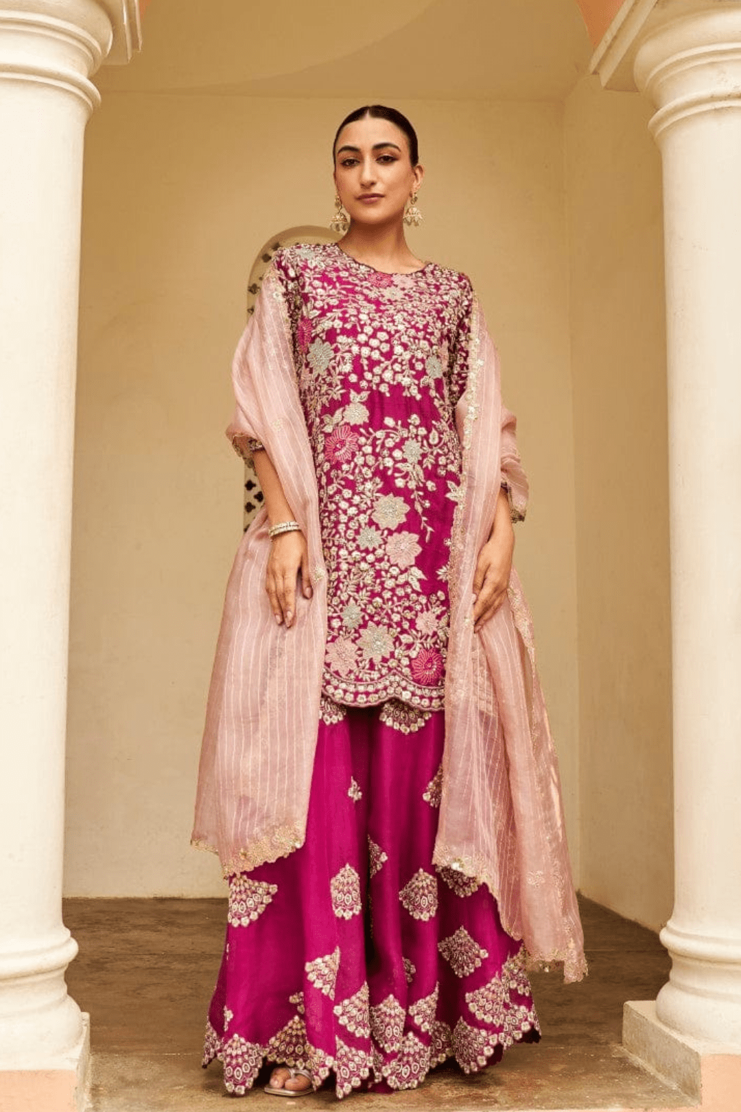 Sangria Plum Embroidered Sharara Set