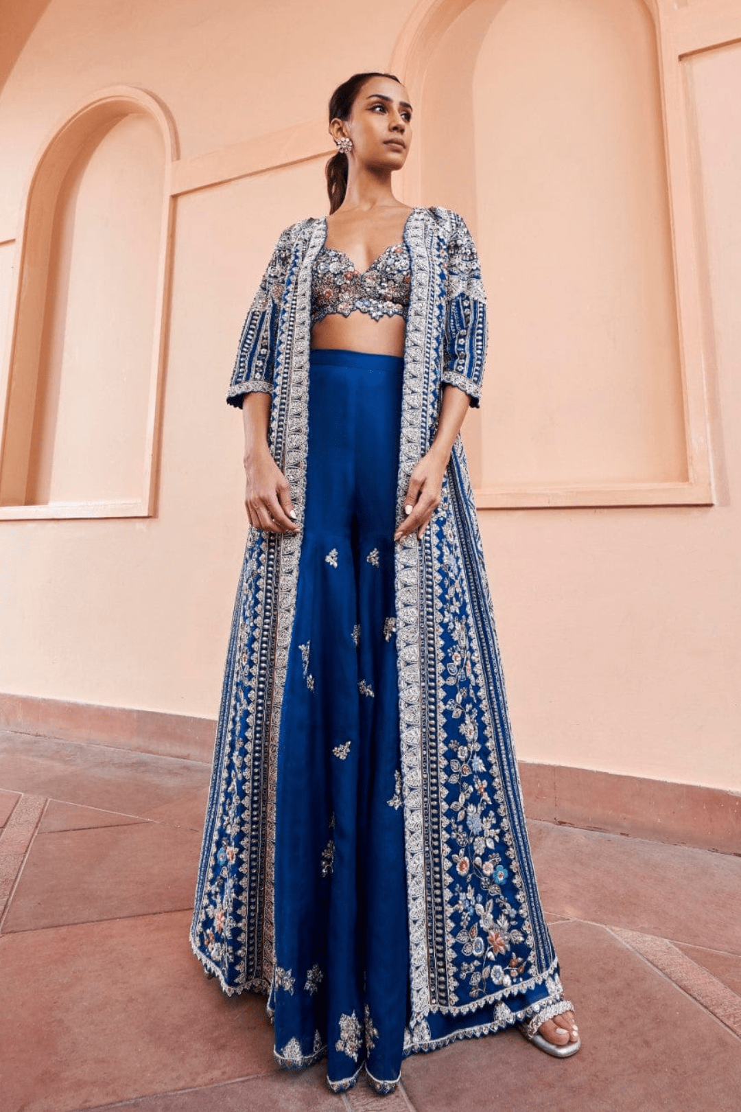 Jade Blue Embroidered Jacket Set