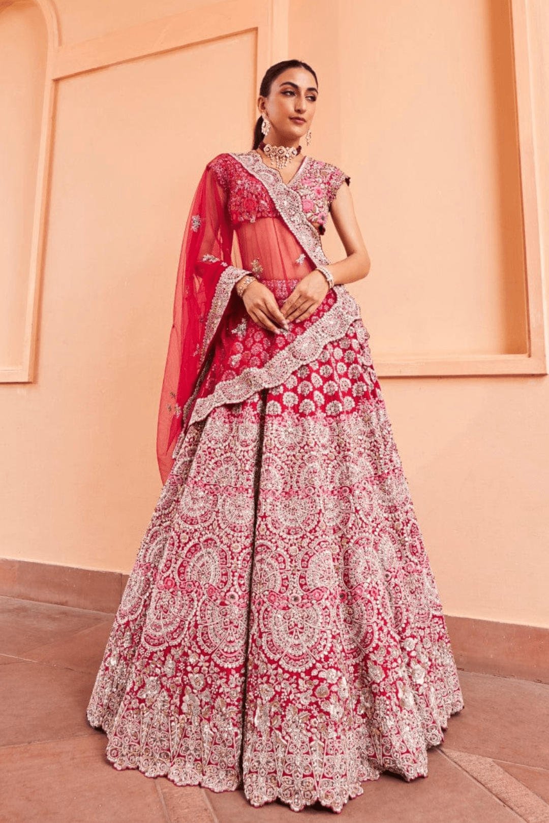 Cut Ruby Embroidered Lehenga Set