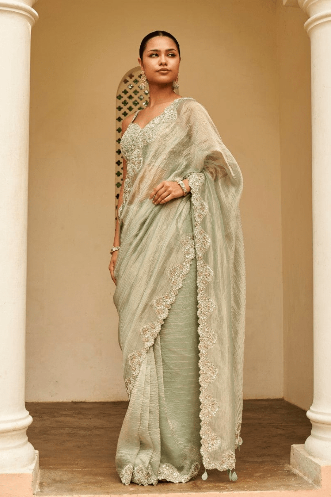 Pastel Grey Embroidered Saree