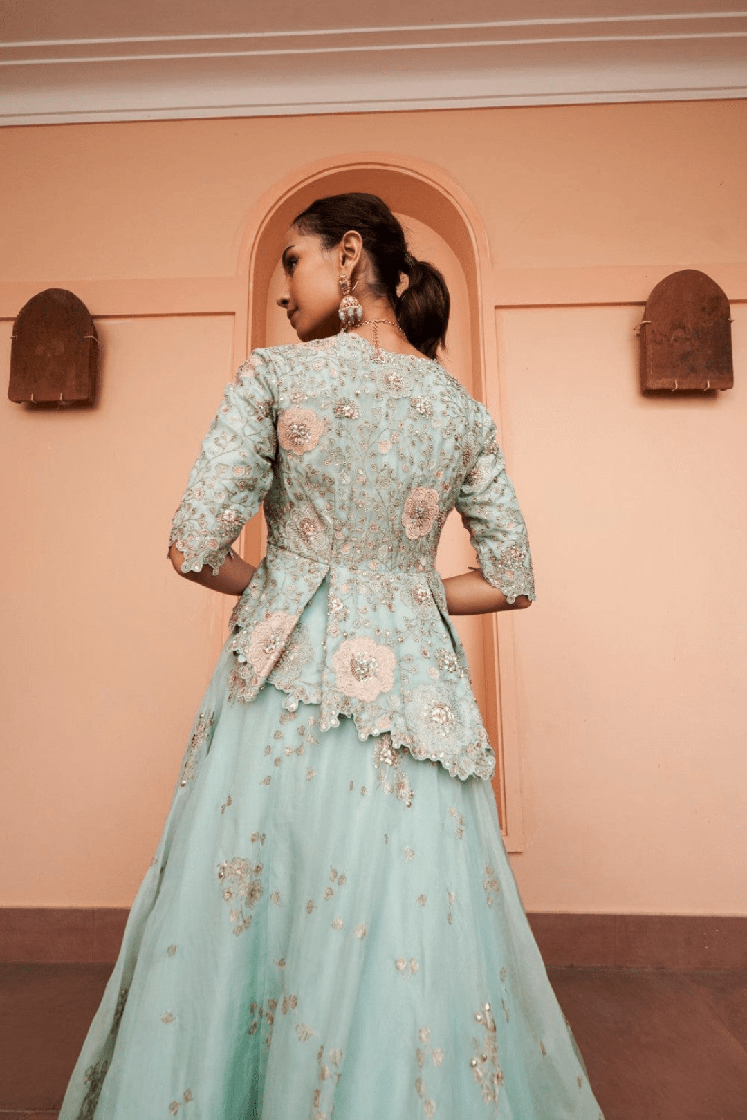 Powder Blue Embroidered Top and Skirt