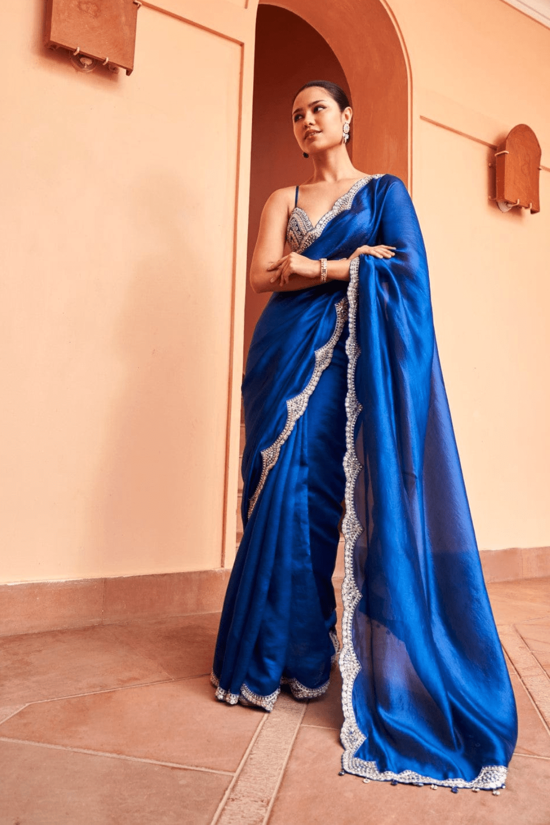 Jade Blue Embroidered Saree