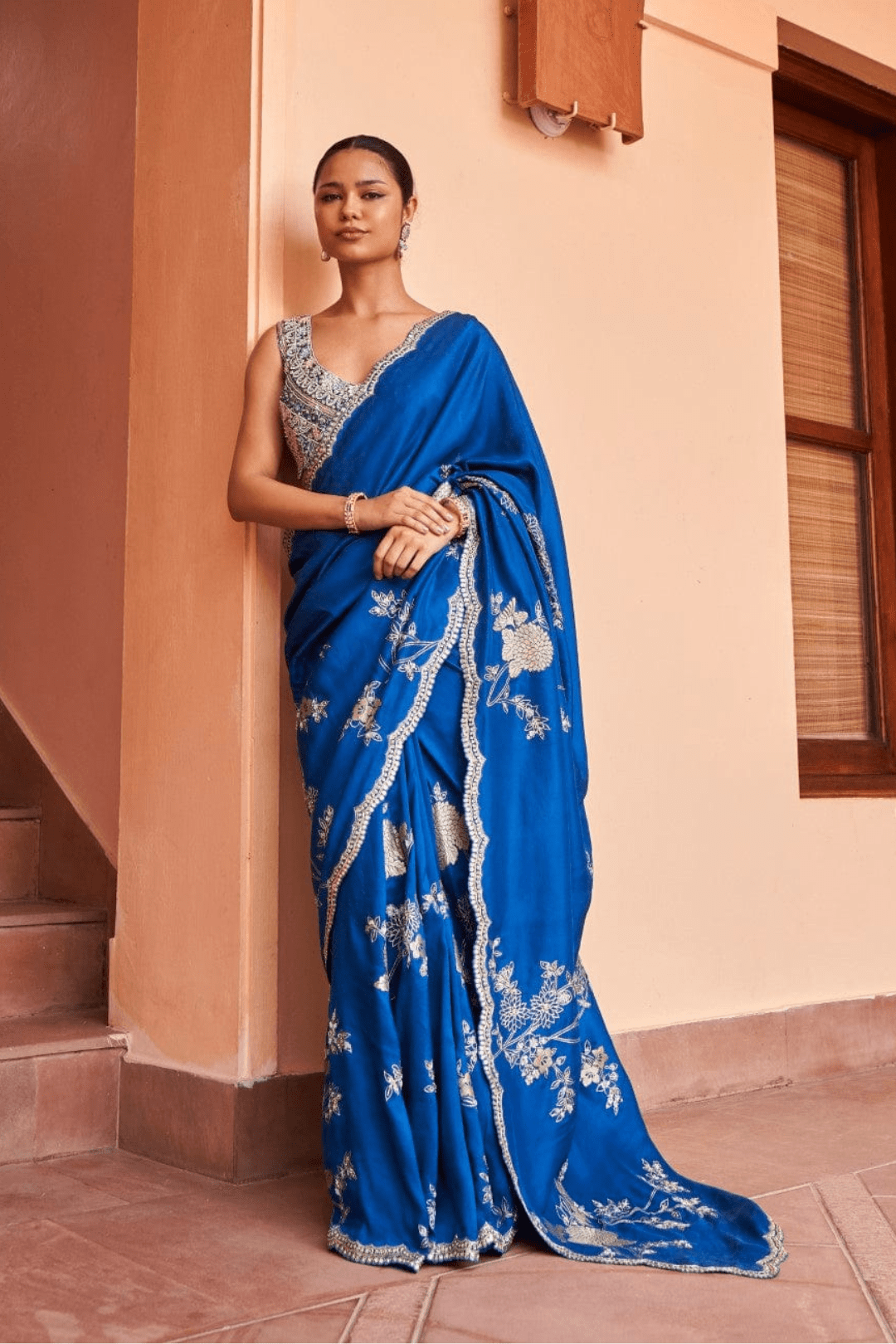 Jade Blue Brocade Applique Saree