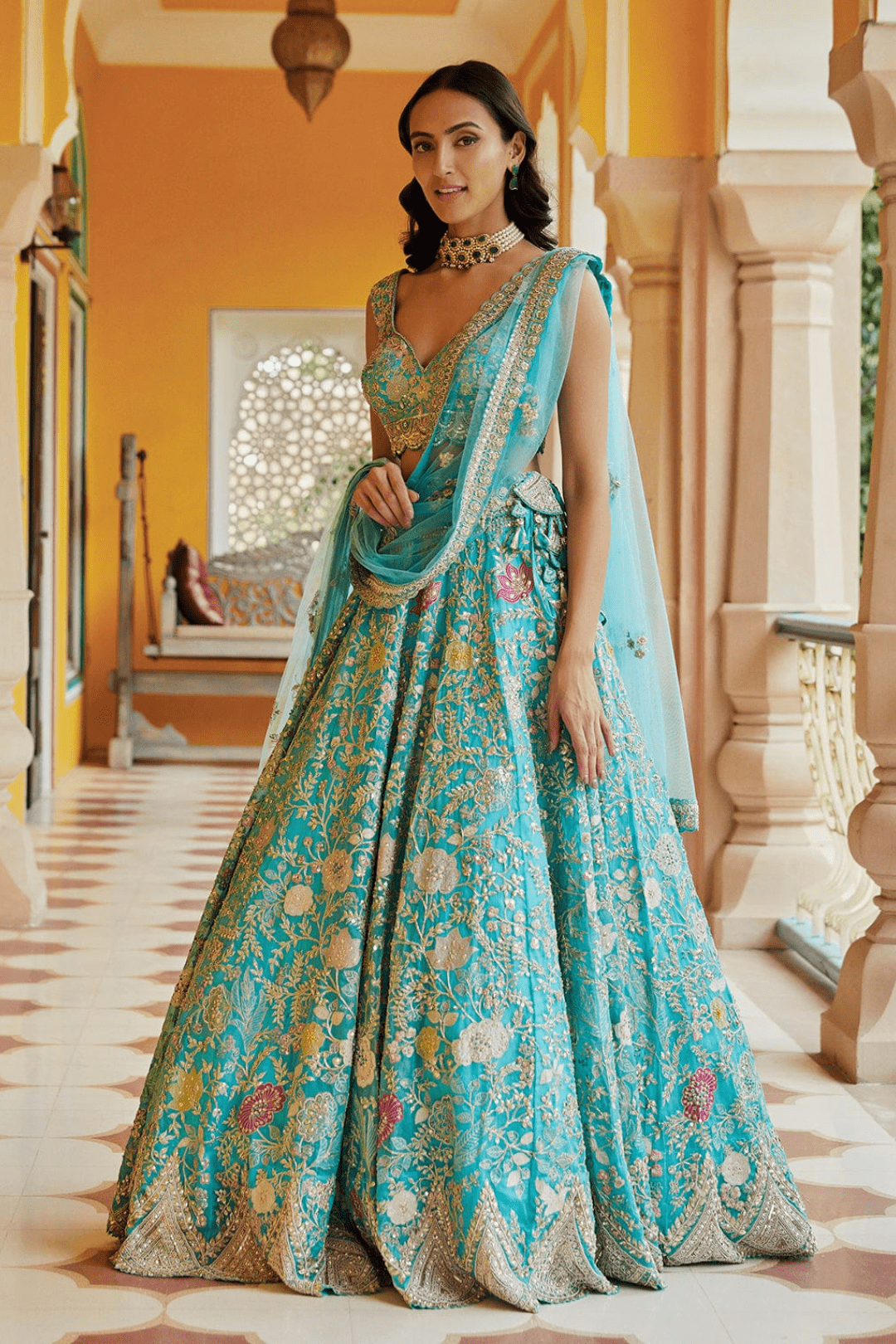 Firoza Embroidered Floral Lehenga with Dupatta