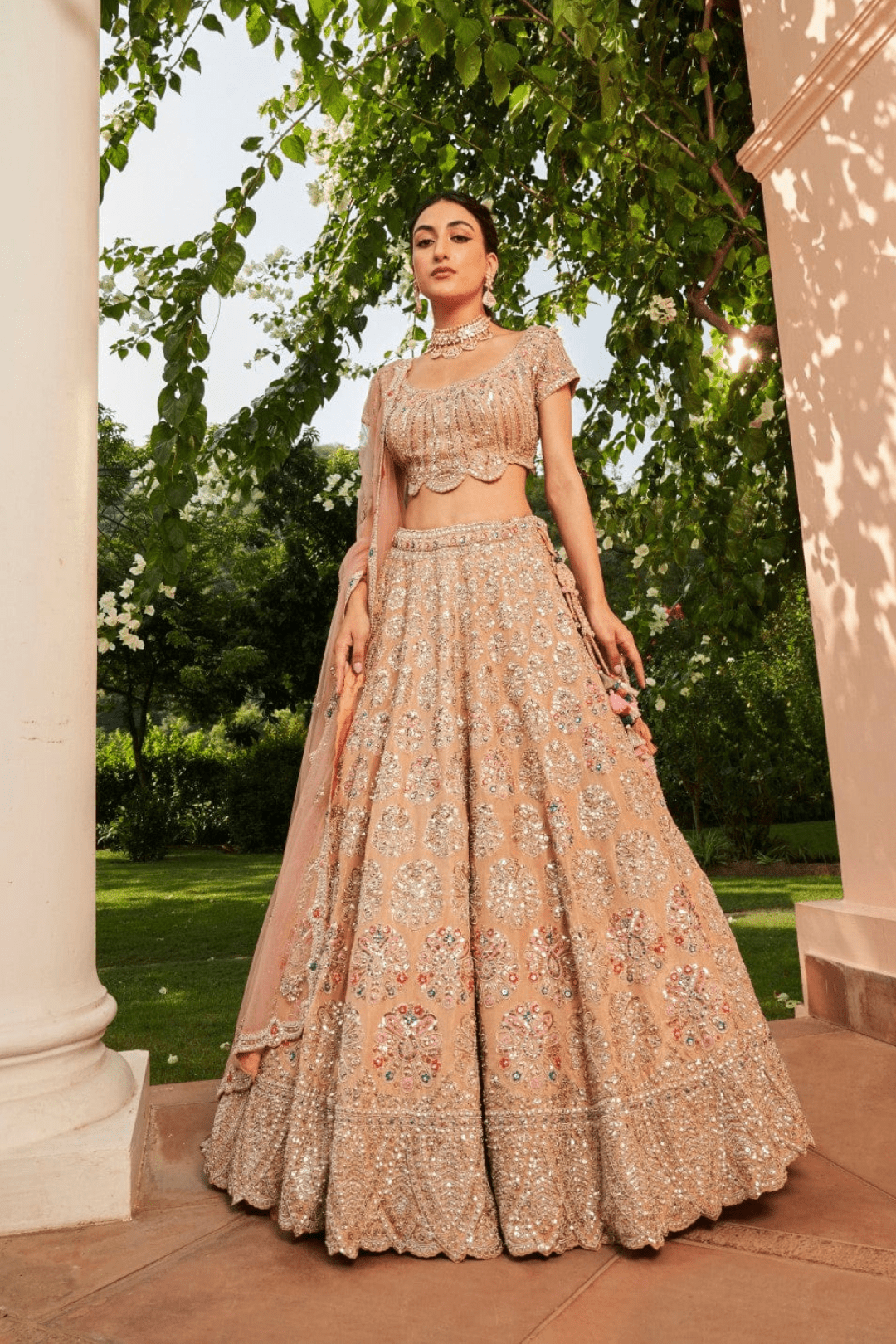 Coral Embroidered Lehenga Set