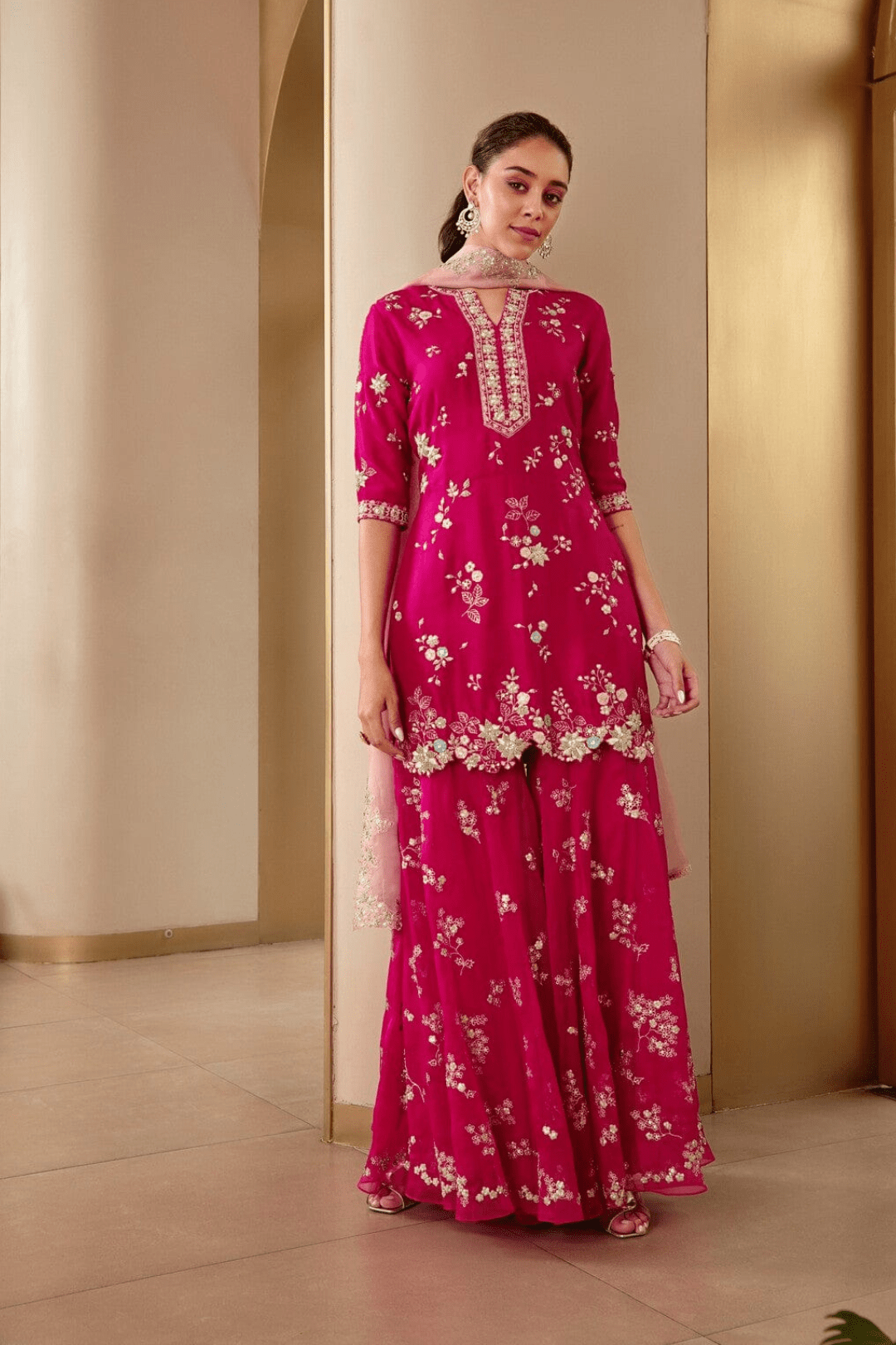 Scarlet Embroidered Sharara Set