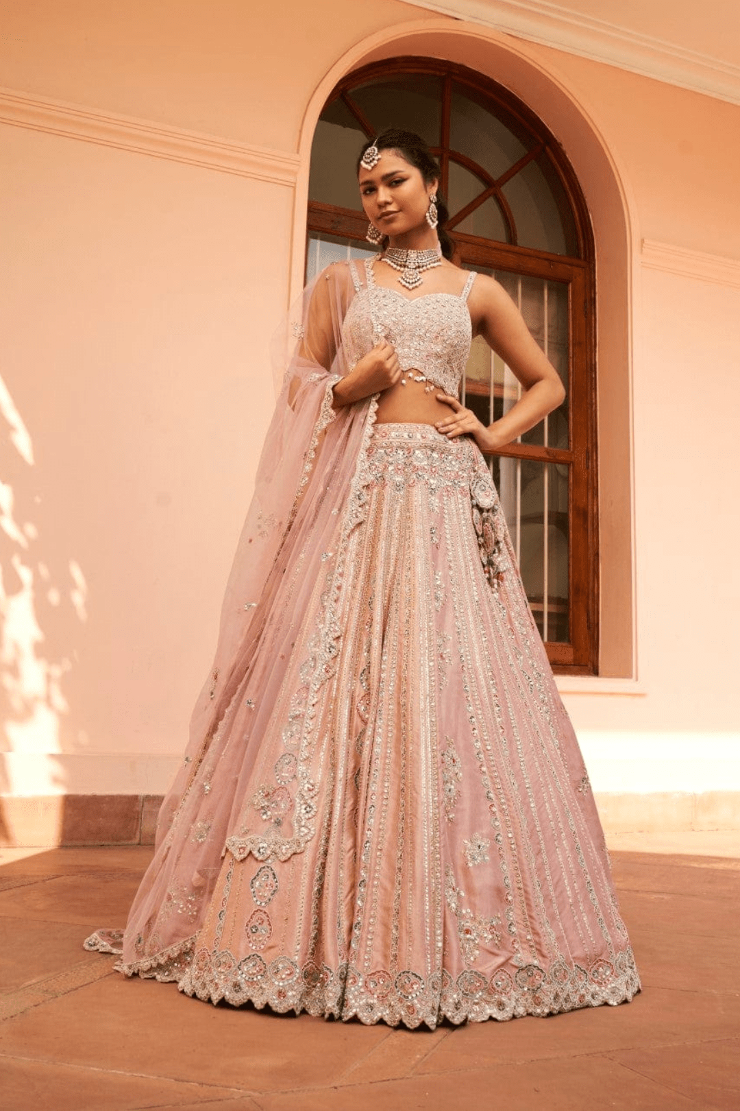 Coral Linear Embroidered Lehenga Set