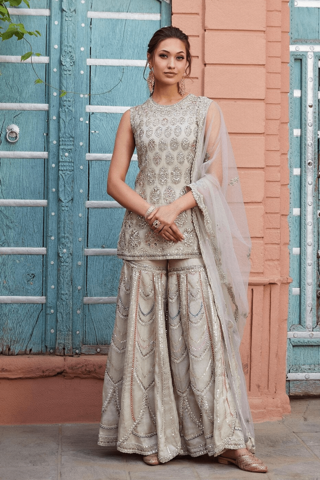 Pearl Organza Embroidered Suit