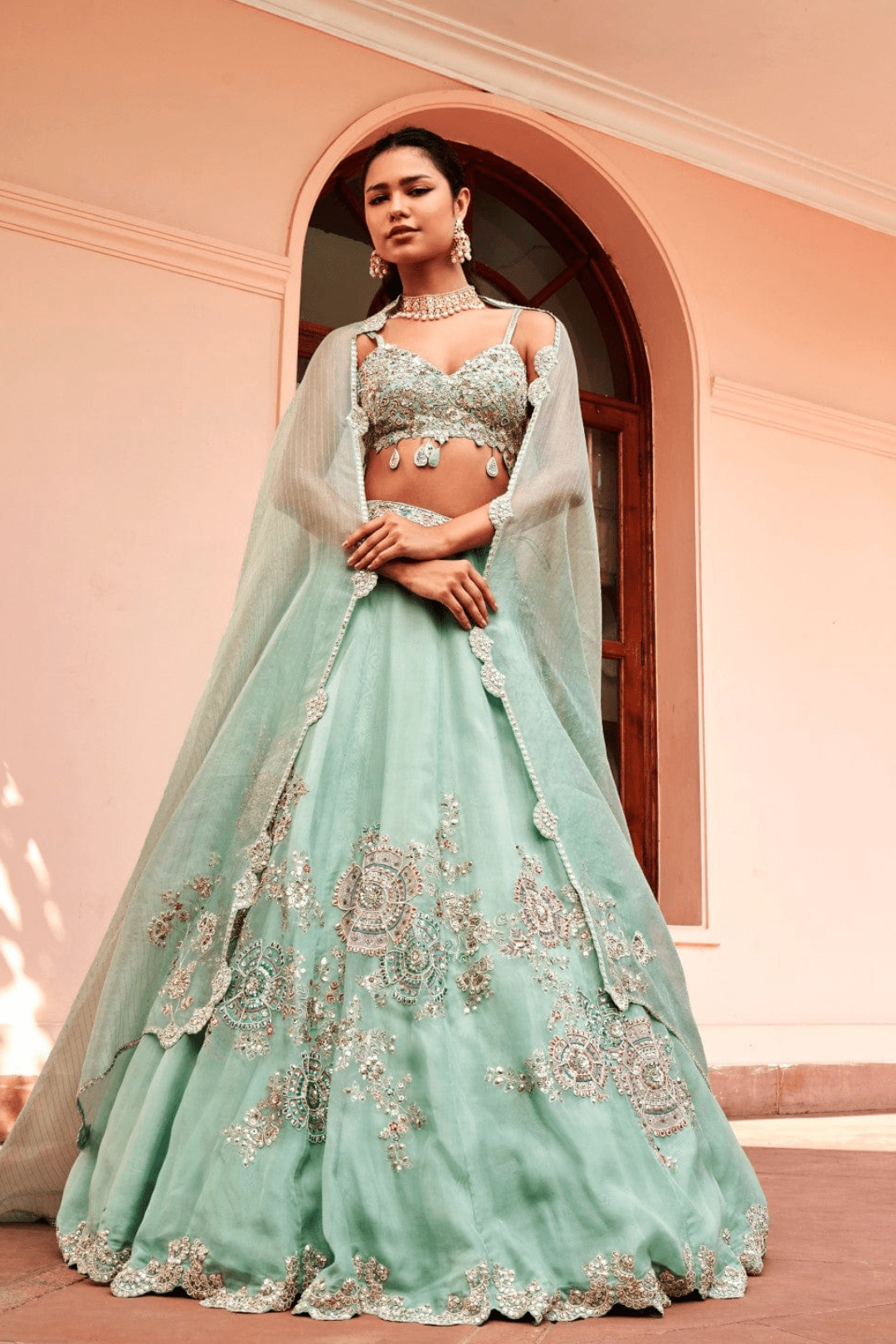 Cadet Blue Embroidered Lehenga