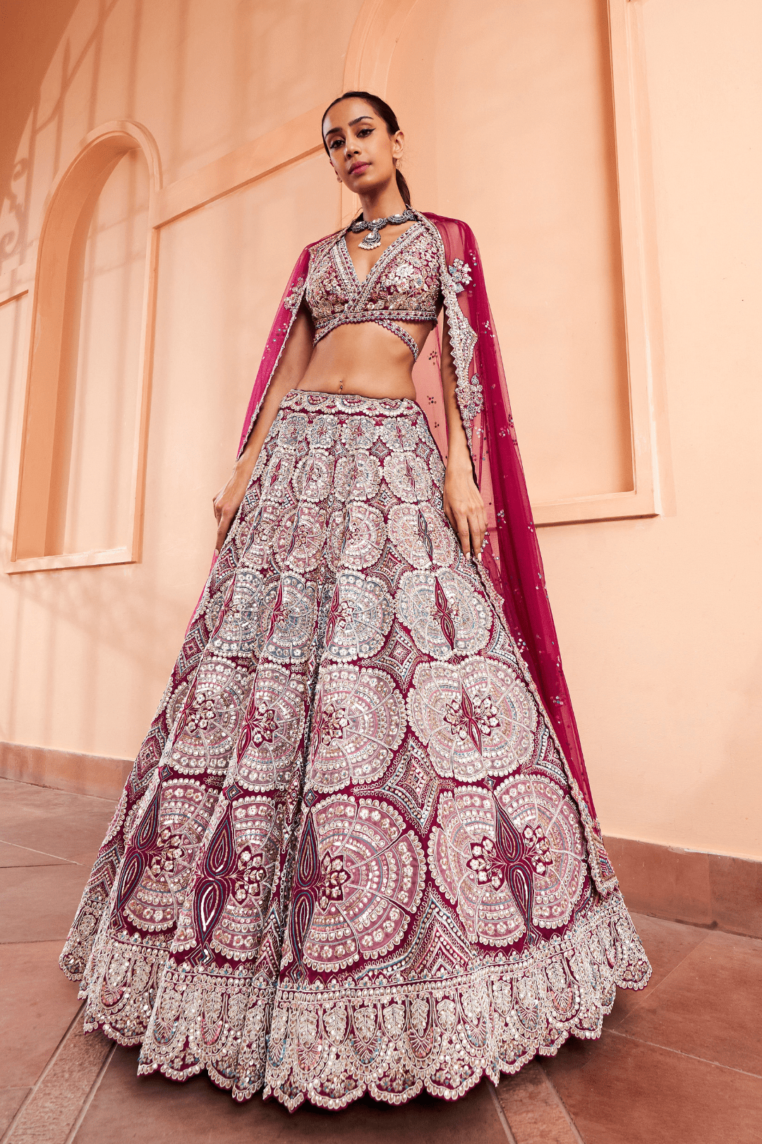 Sangria Plum Embroidered Lehenga Set