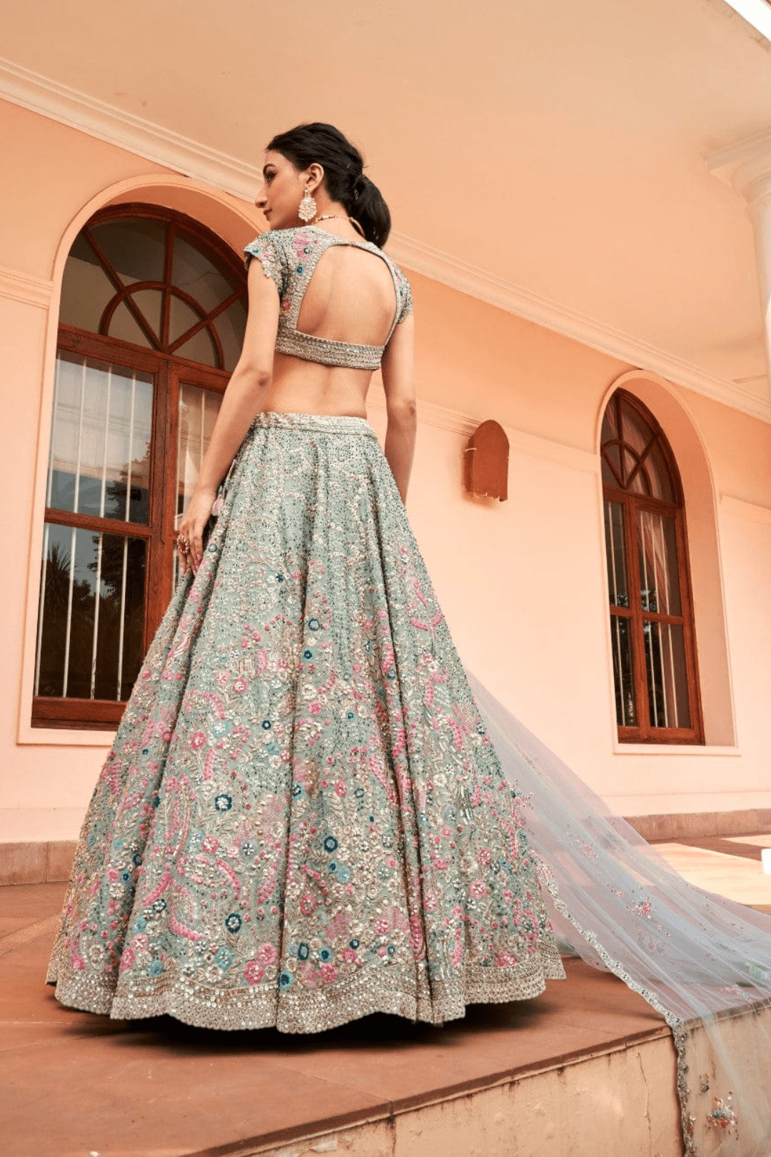 Cadet Blue Embroidered Lehenga