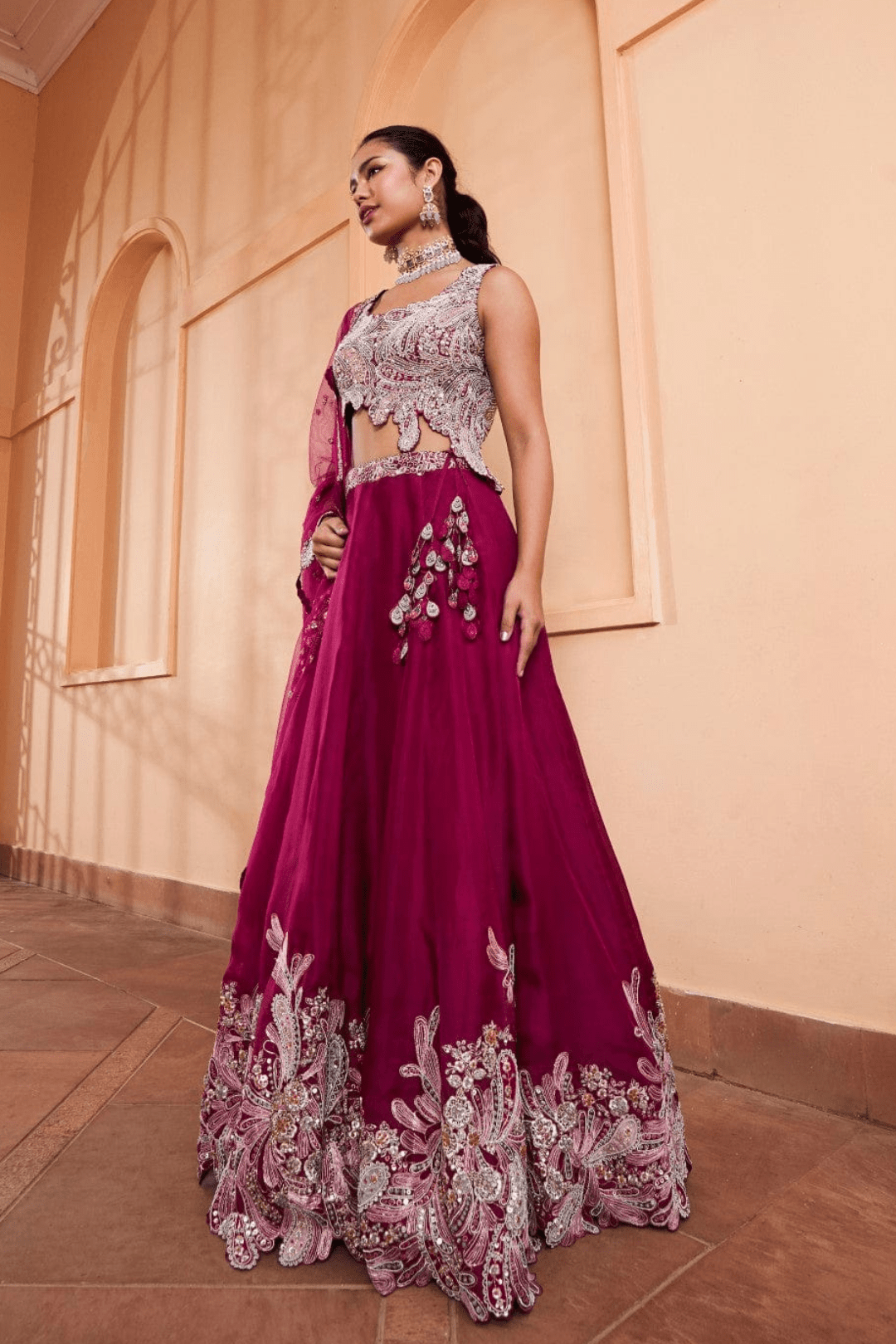 Sangria Plum Embroidered Lehenga Set