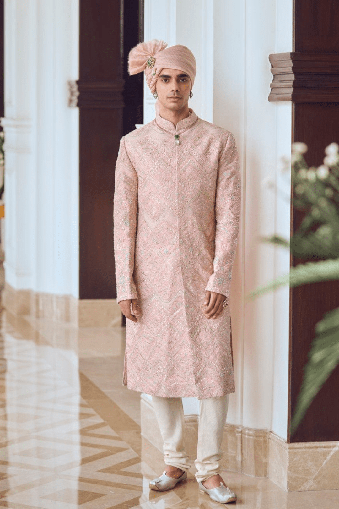 Powder Pink Embroidered Sherwani