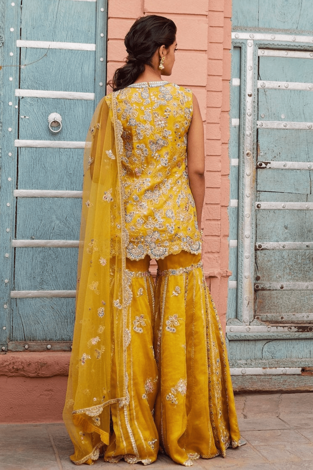 Honey Gold Organza Embroidered Suit