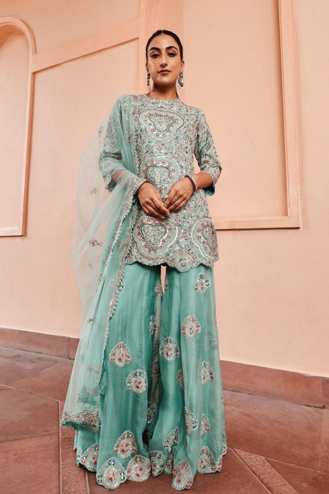 Cadet Blue Embroidered Sharara