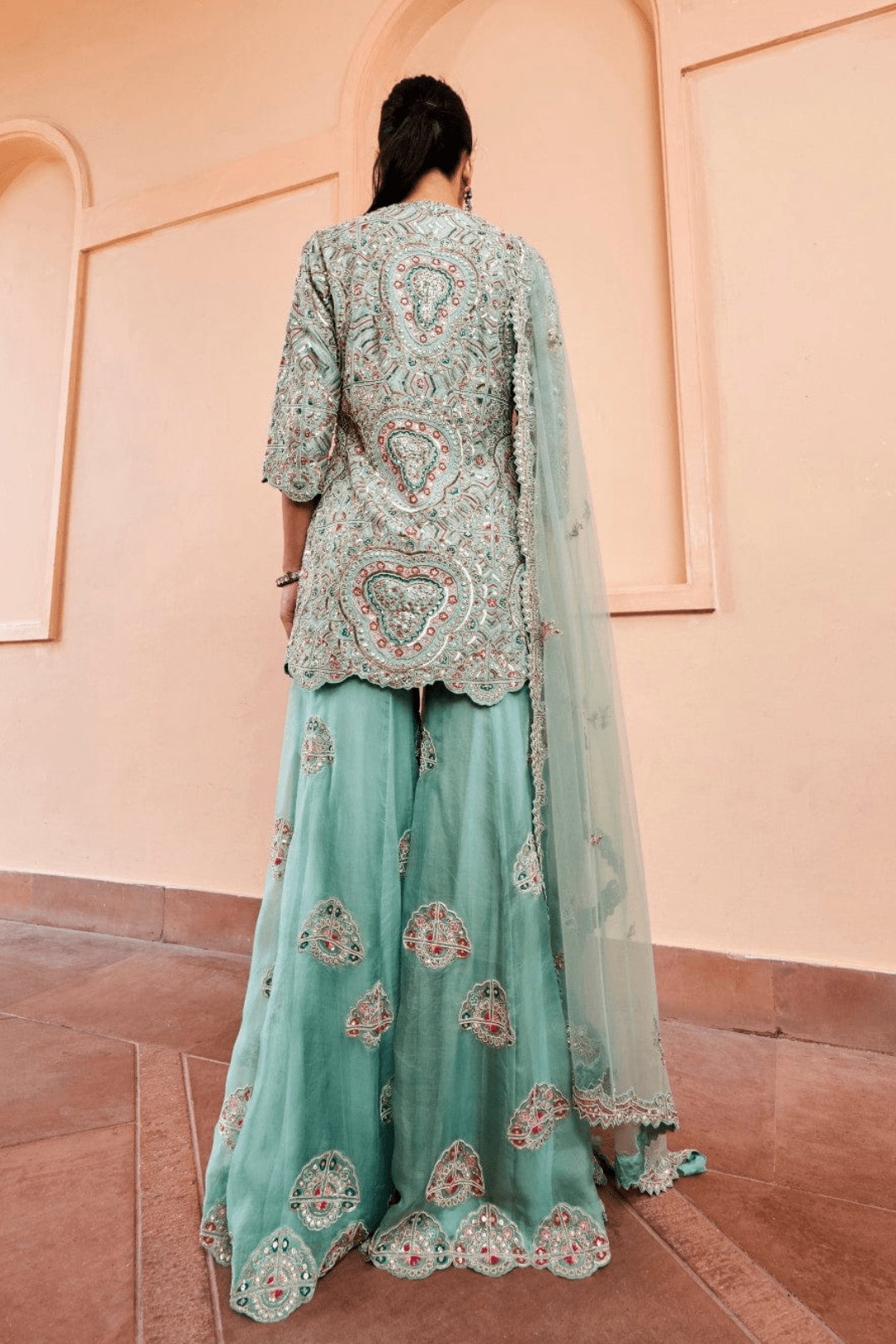 Cadet Blue Embroidered Sharara