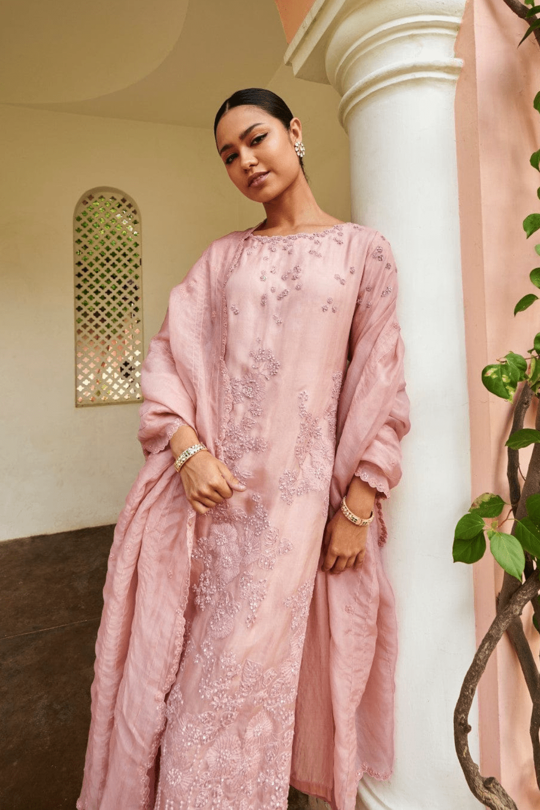 Dusty Pink Embroidered Suit Set