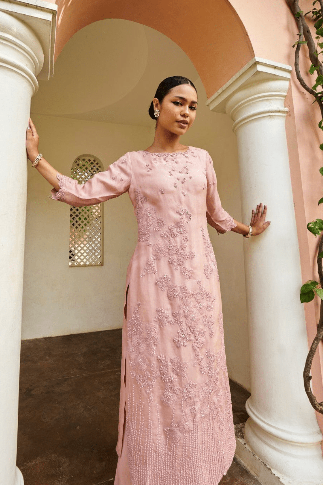 Dusty Pink Embroidered Suit Set