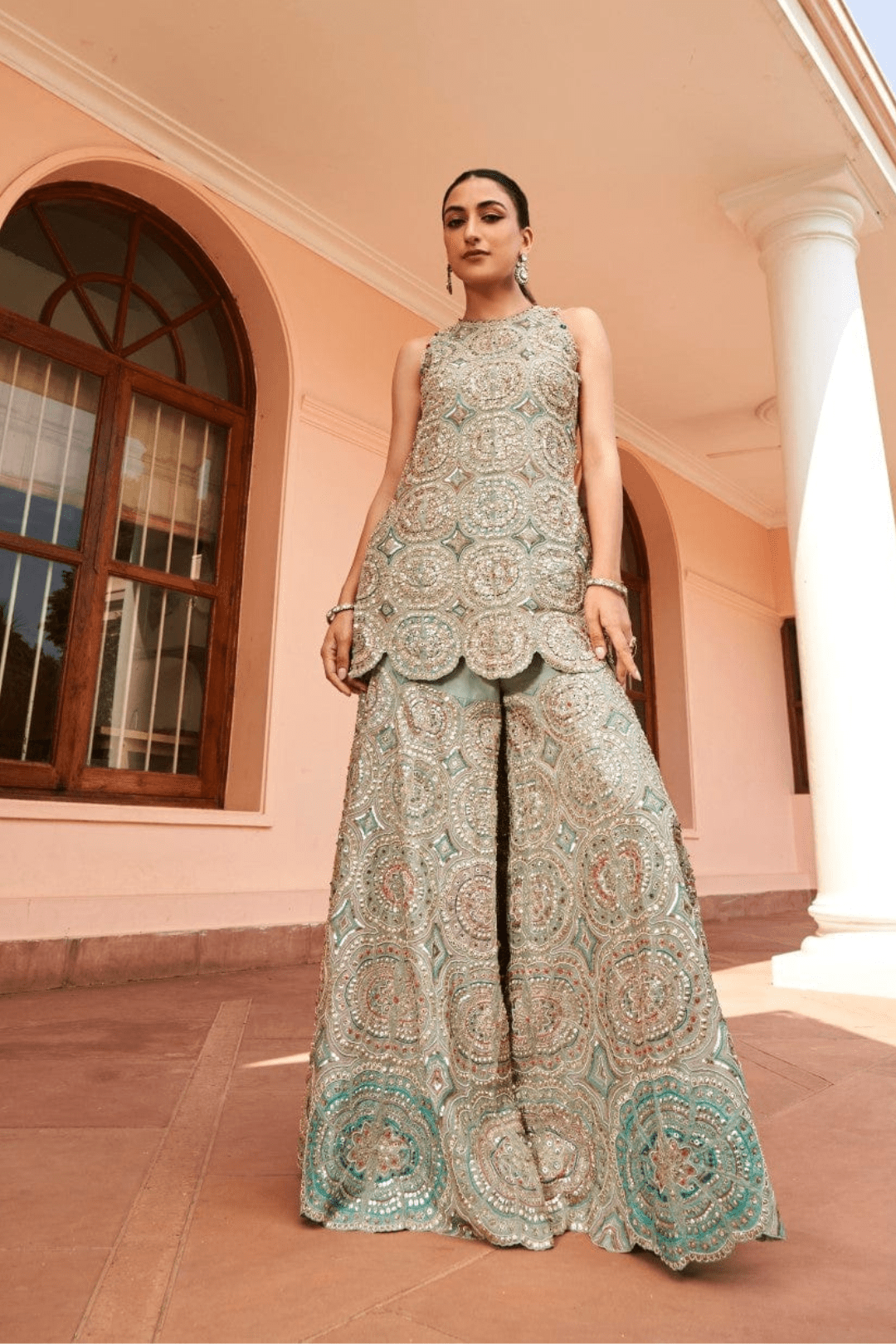 Cadet Blue Embroidered Sharara