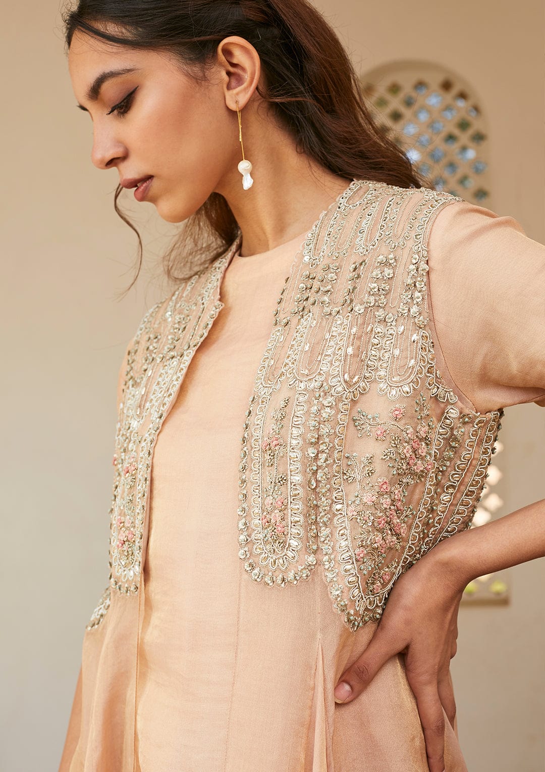 Bahaar Optical Embroidered Gown Jacket Set
